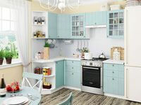 Небольшая угловая кухня в голубом и белом цвете Пенза